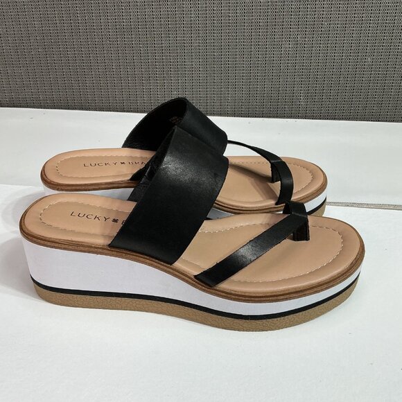 Lucky Brand Women's Black Leather Platform Sandals Size 8 M - Picture 6 of 9